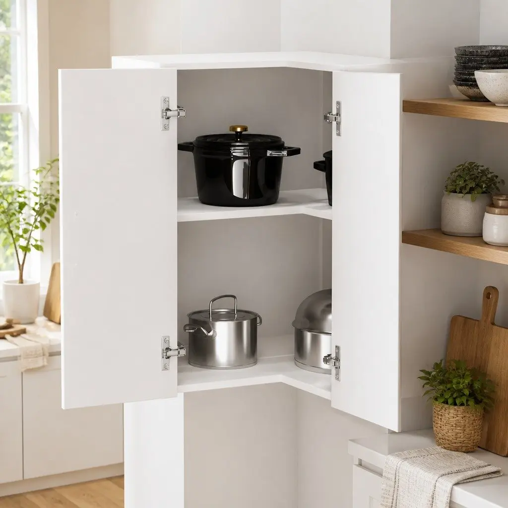 High Gloss White Engineered Wood Wall Corner Cabinet