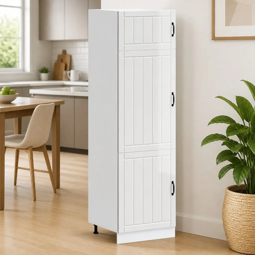 High Gloss White Kitchen Storage Cabinet with Engineered Wood