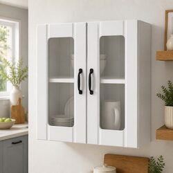White Engineered Wood Wall-Mounted Kitchen Cabinet with Glass Door