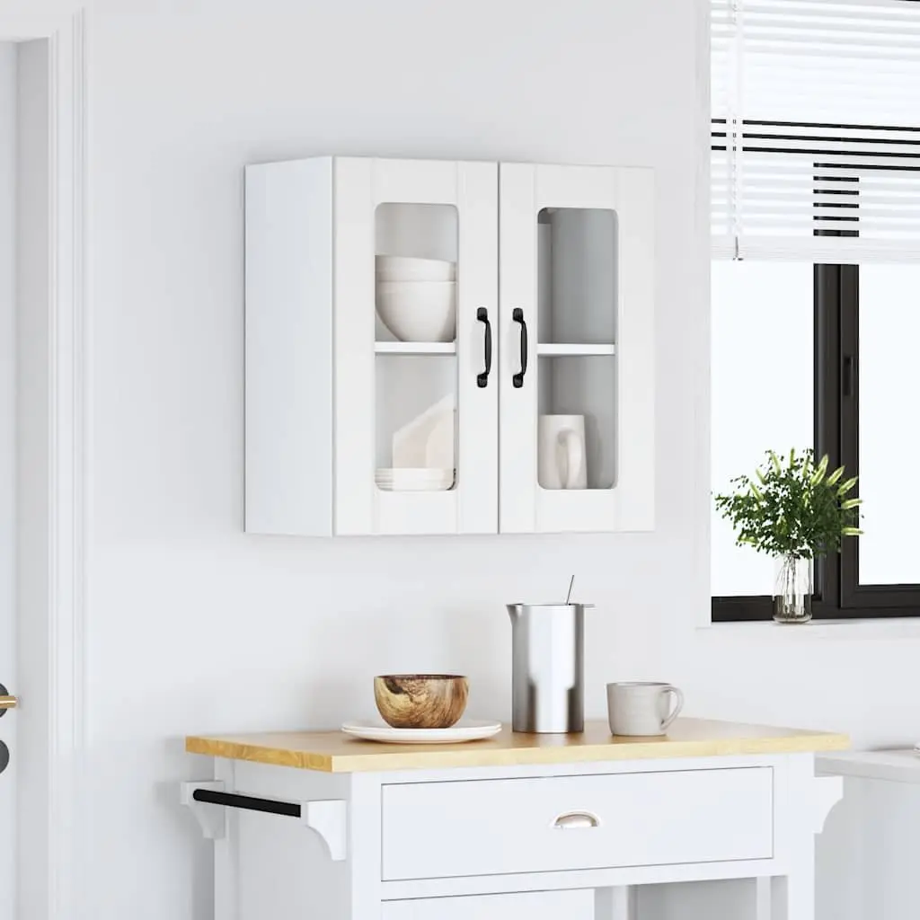 Kitchen Cabinet Engineered Wood Wall-Mounted White Glass Door
