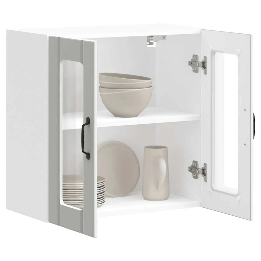 Kitchen Cabinet Engineered Wood Wall-Mounted White Glass Door