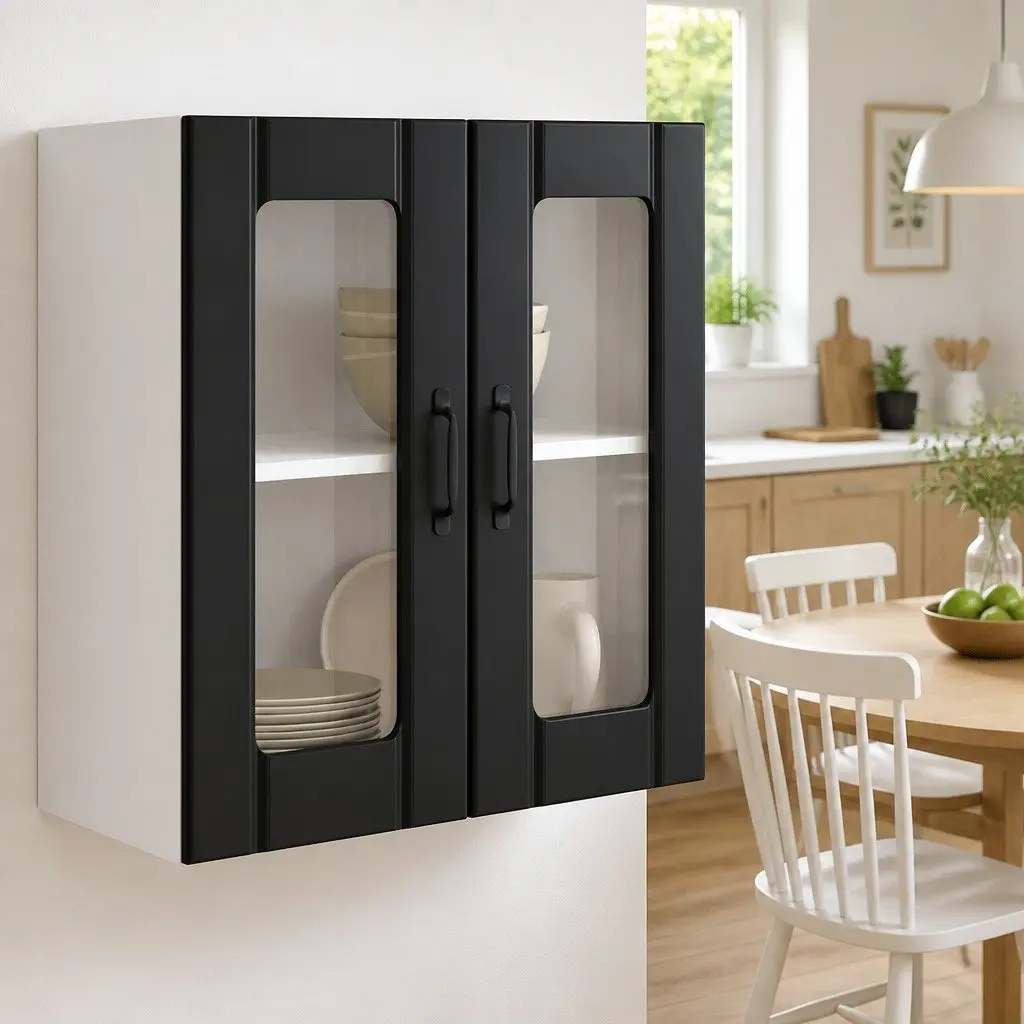 Black Glass Door Kitchen Wall Cabinet