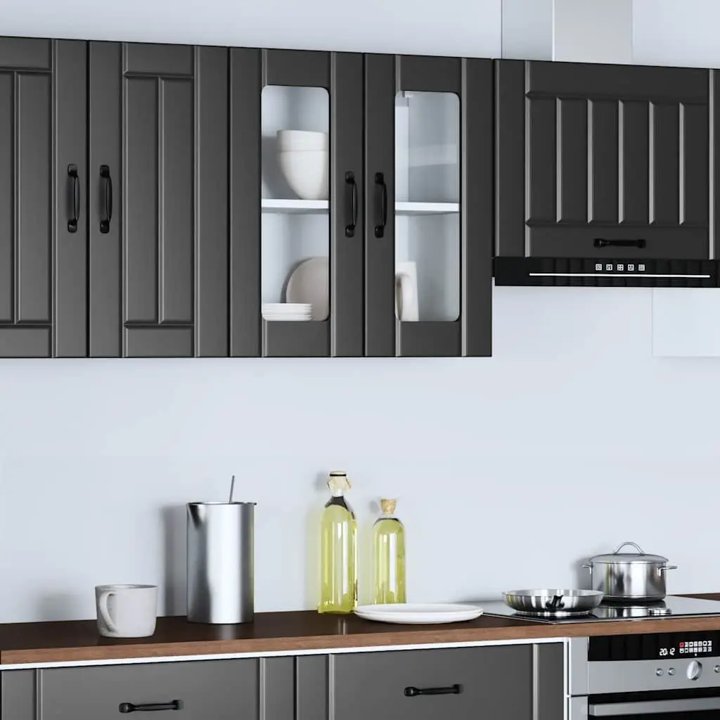 Black Glass Door Kitchen Wall Cabinet