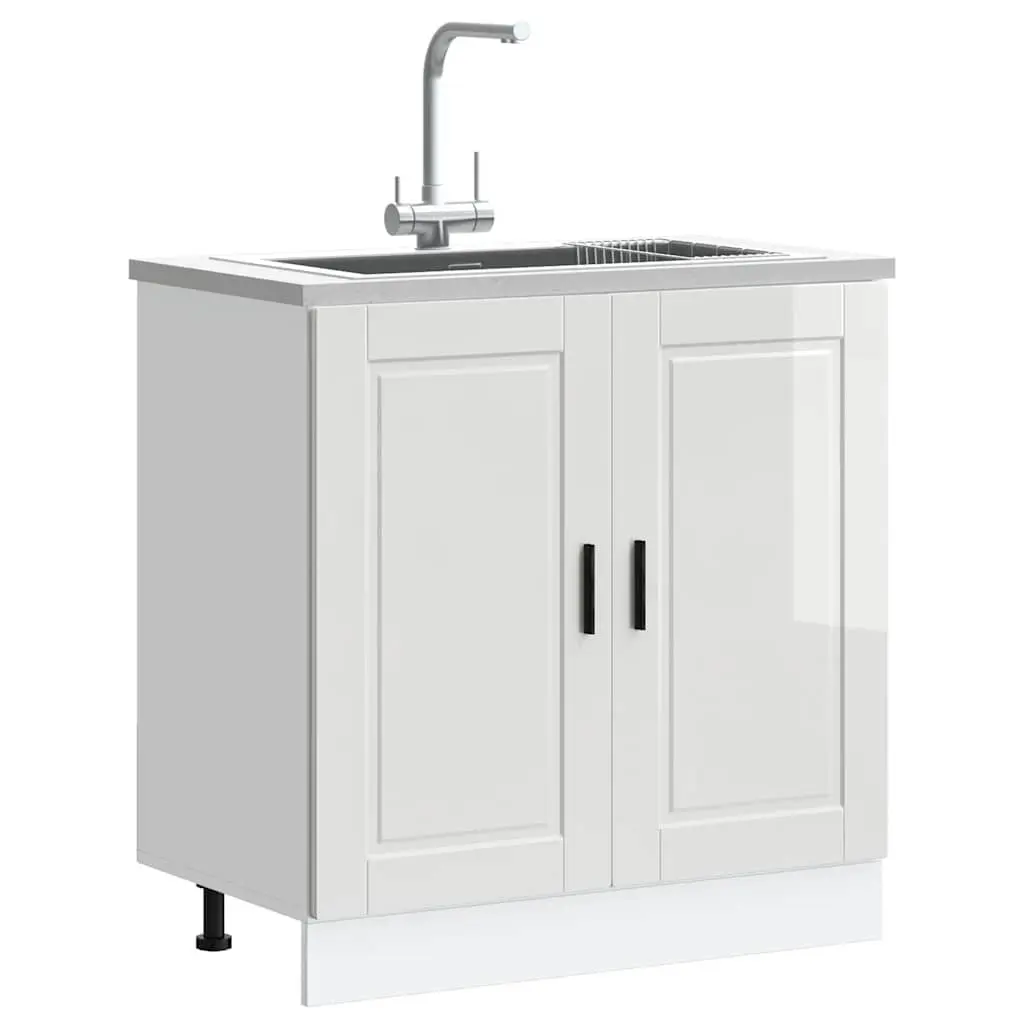 Sink Base Cabinet Engineered Wood 80x46x81.5cm White High Gloss