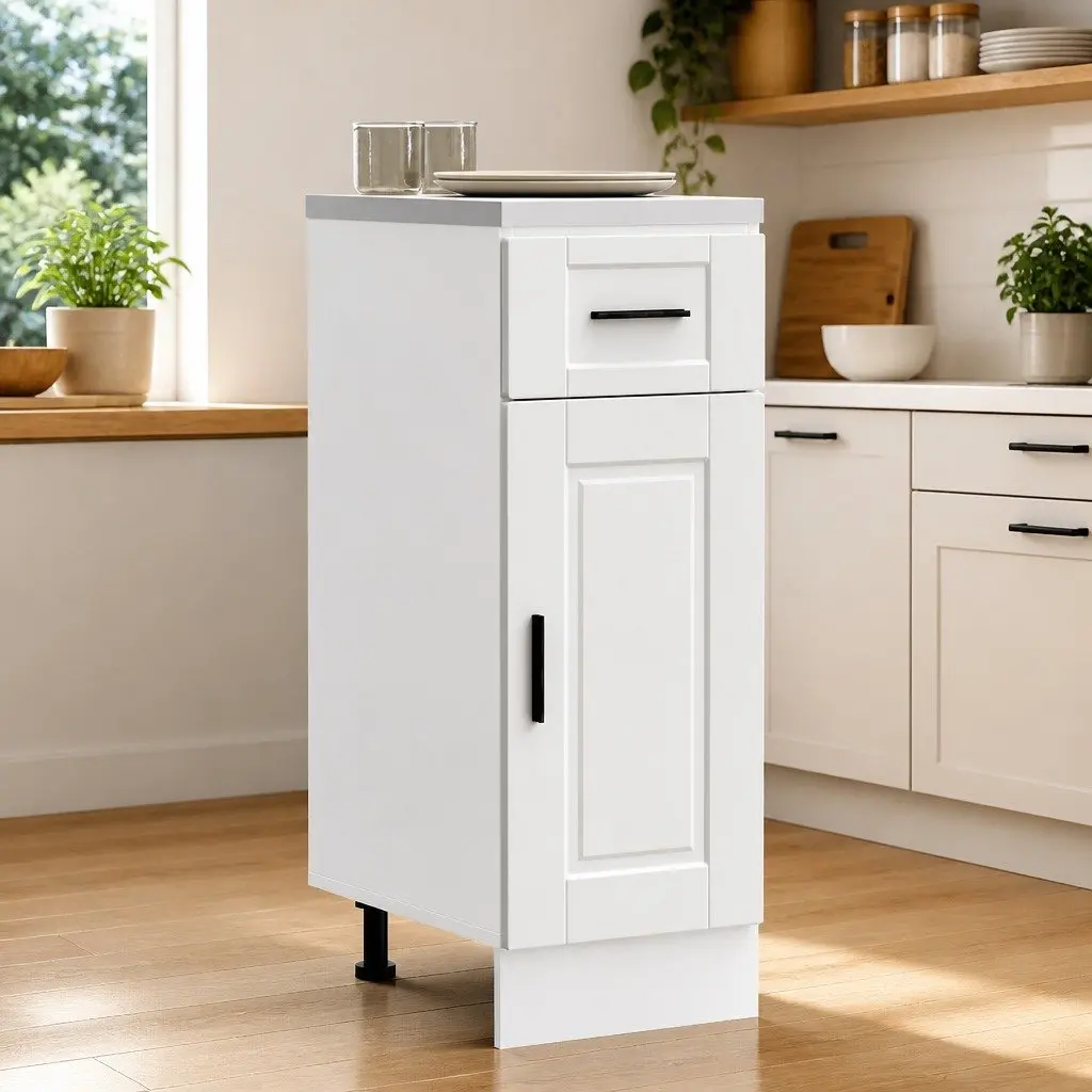 White Engineered Wood Kitchen Base Cabinet with Storage
