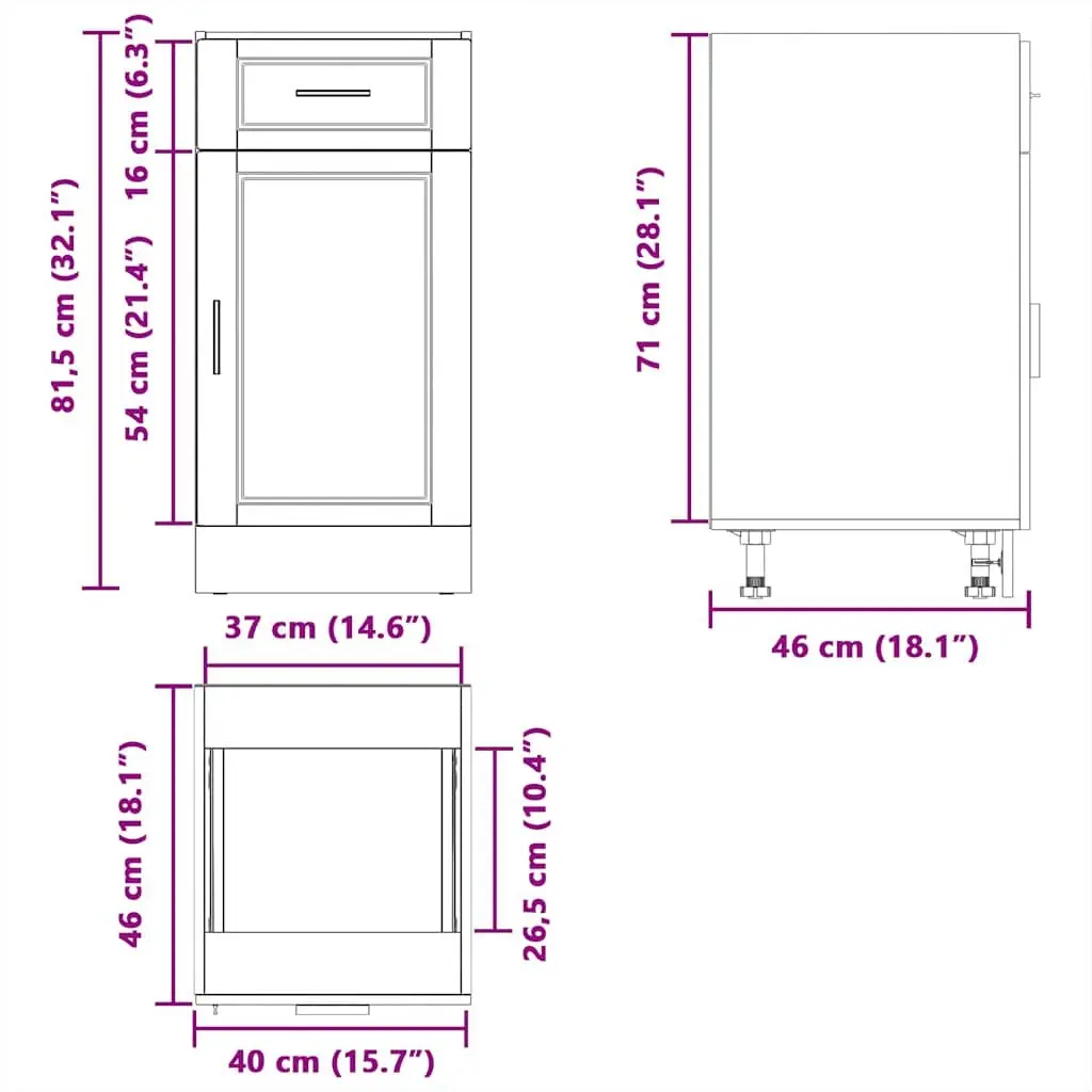 Black Engineered Wood Kitchen Base Cabinet