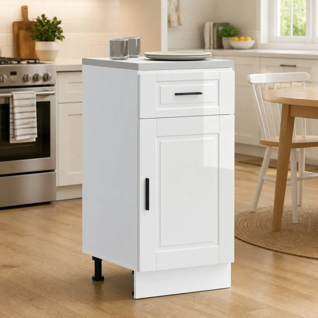 High Gloss White Engineered Wood Kitchen Base Cabinet
