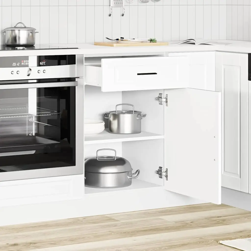 White Engineered Wood Kitchen Base Cabinet