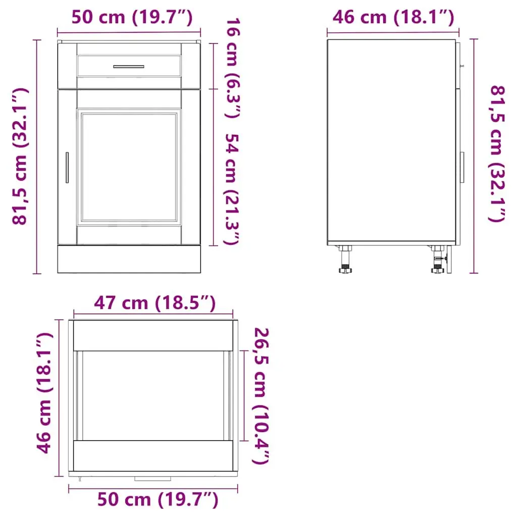 Black Engineered Wood Kitchen Base Cabinet