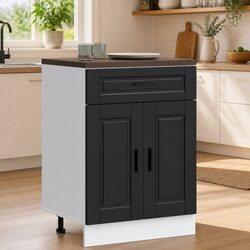 Black Kitchen Base Cabinet Storage Unit with Adjustable Feet and Doors for