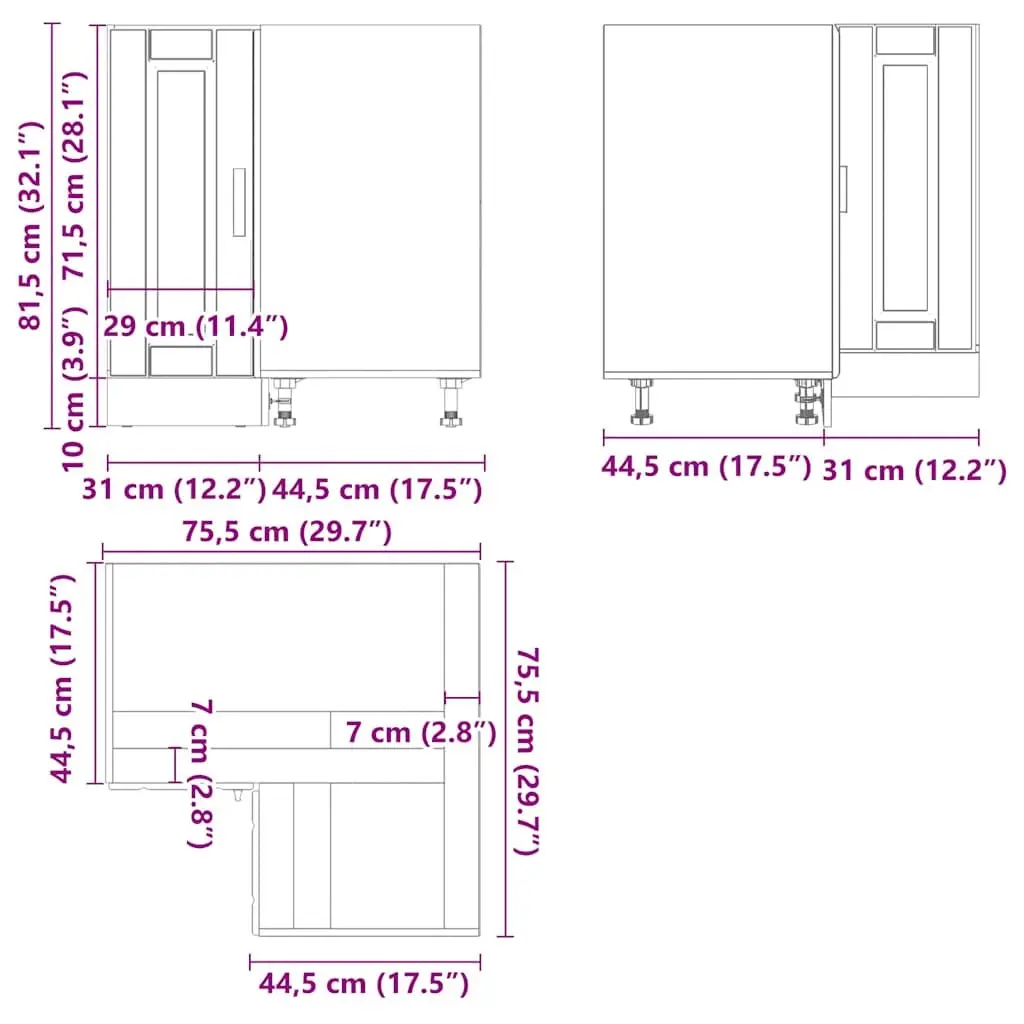 Black Engineered Wood Corner Base Cabinet