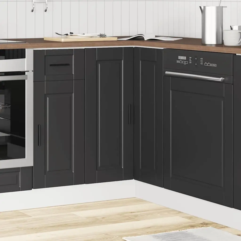 Black Engineered Wood Corner Base Cabinet