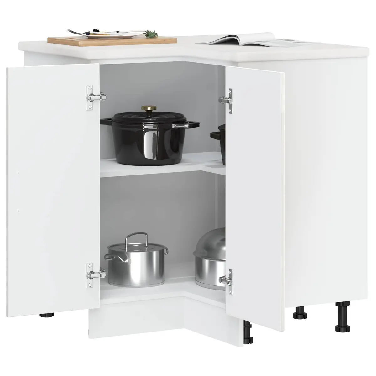 High Gloss White Corner Base Cabinet for Kitchen Storage