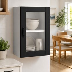 Durable Black Glass Door Kitchen Wall Cabinet