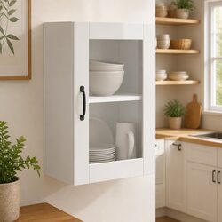 High Gloss White Kitchen Wall Cabinet with Glass Door