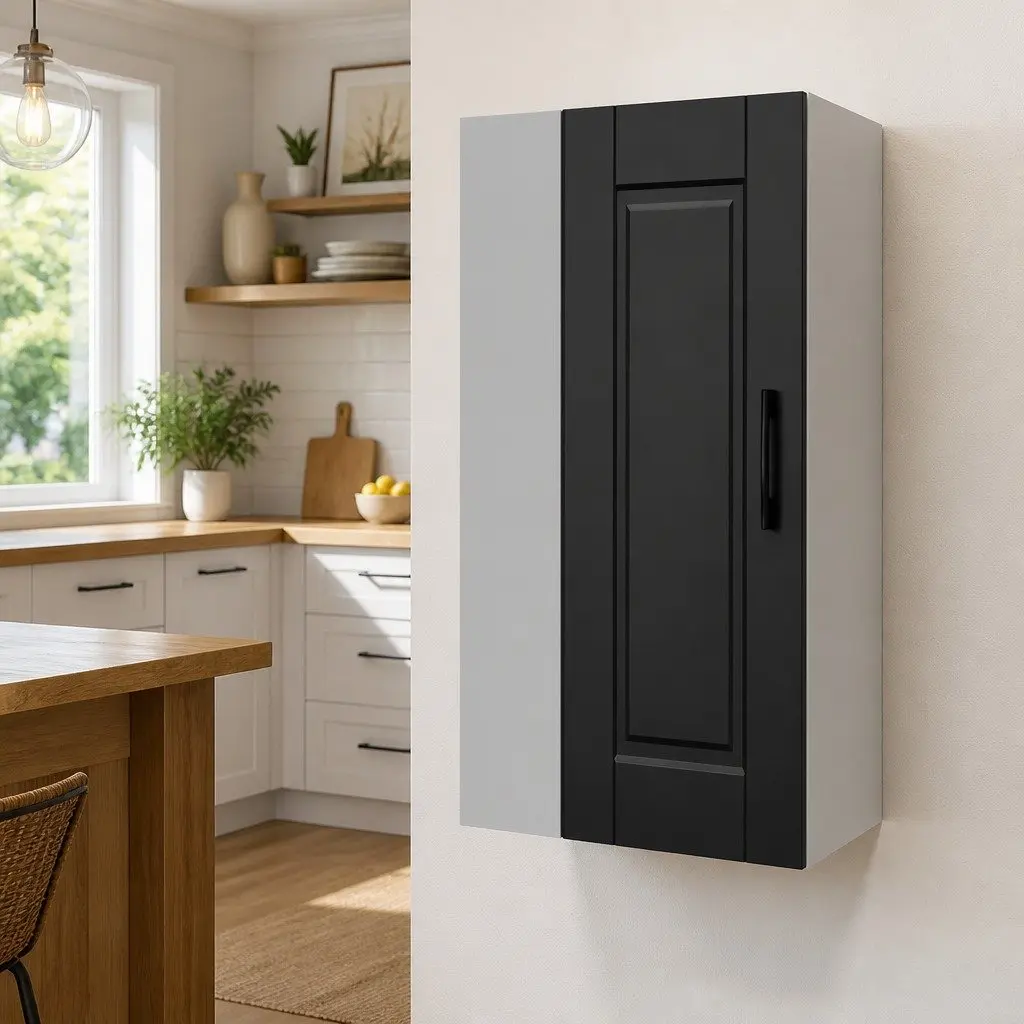 Engineered Wood Black Wall-Mounted Kitchen Cabinet