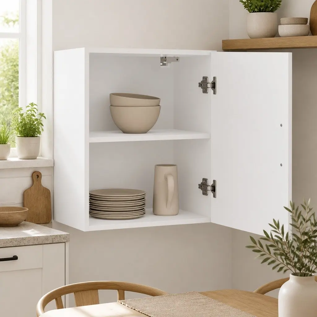 White Engineered Wood Wall Cabinet for Kitchens