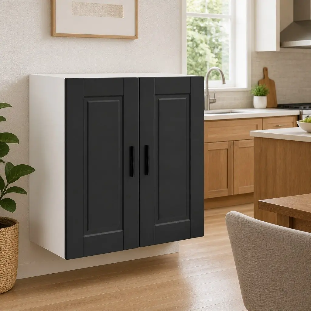 Black Engineered Wood Kitchen Wall Cabinet for Optimal Storage