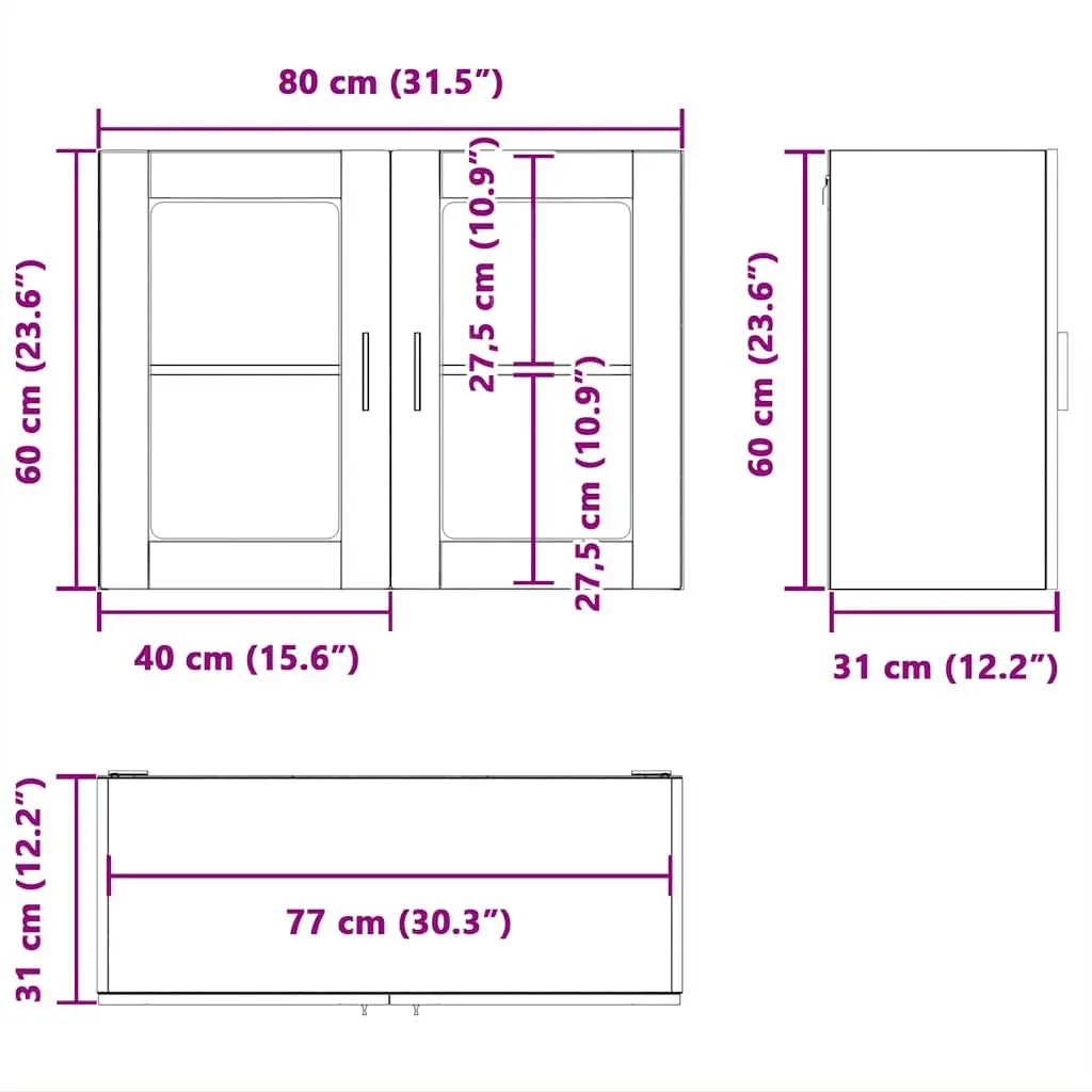 Kitchen Wall Cabinet Engineered Wood White Glass Door Mounted Storage Unit