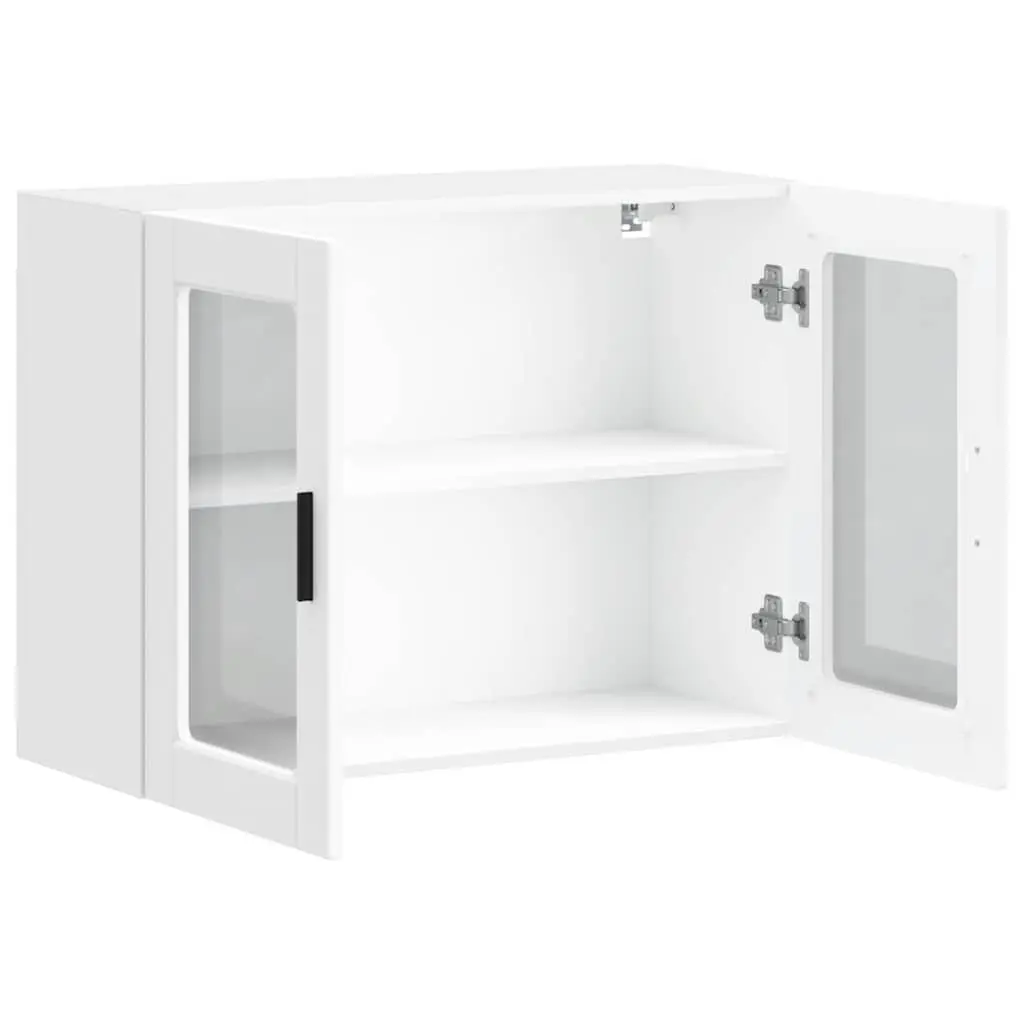 Kitchen Wall Cabinet Engineered Wood White Glass Door Mounted Storage Unit