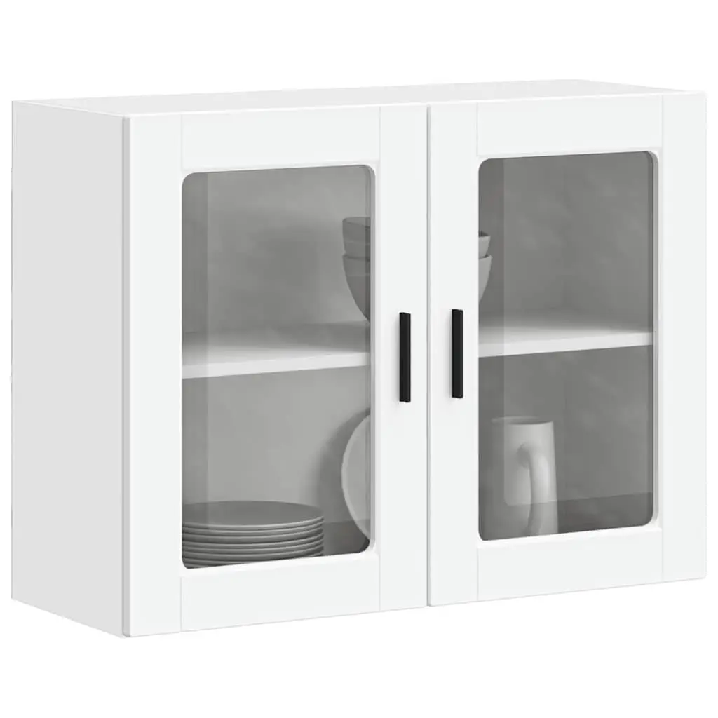 Kitchen Wall Cabinet Engineered Wood White Glass Door Mounted Storage Unit