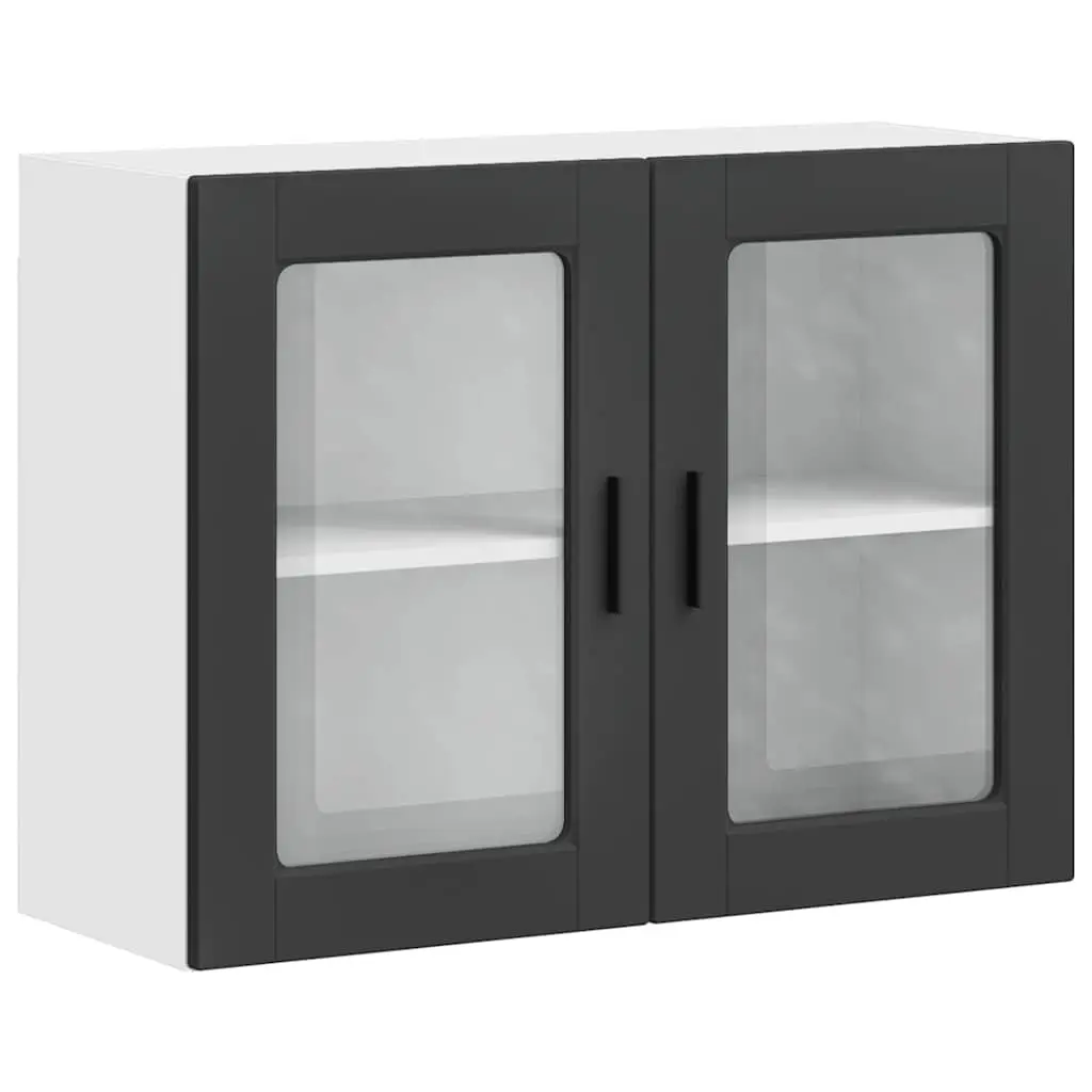 Black Wall-Mounted Kitchen Cabinet with Glass Door