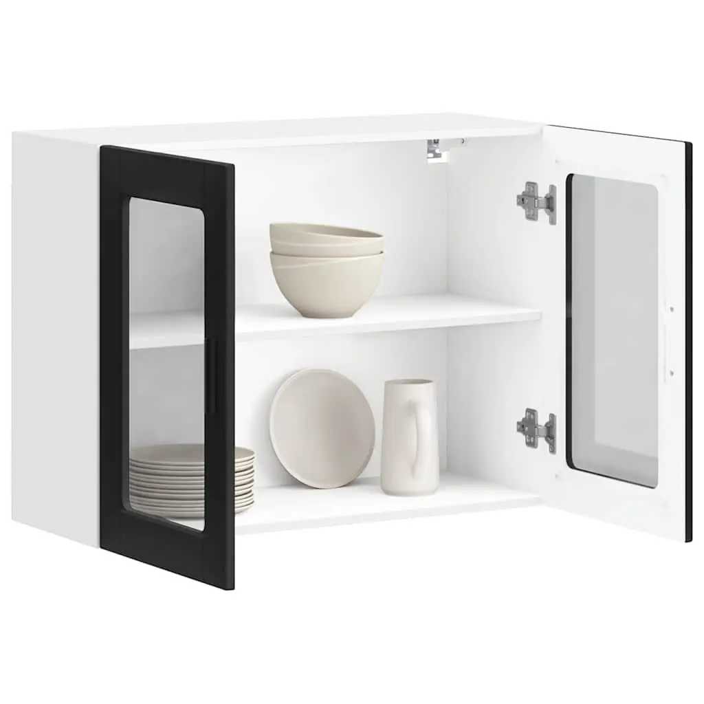 Black Wall-Mounted Kitchen Cabinet with Glass Door