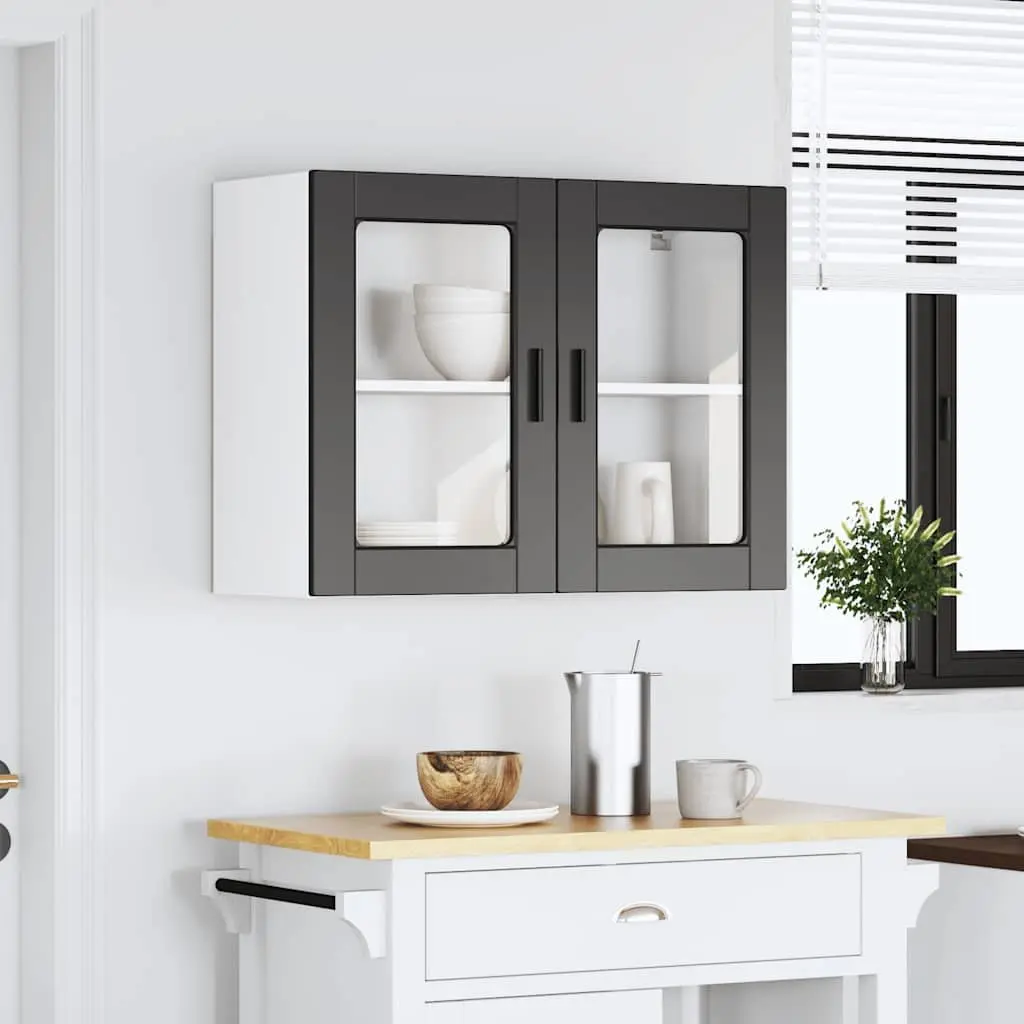 Black Wall-Mounted Kitchen Cabinet with Glass Door