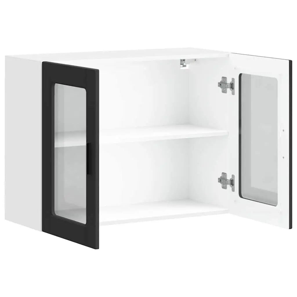Black Wall-Mounted Kitchen Cabinet with Glass Door
