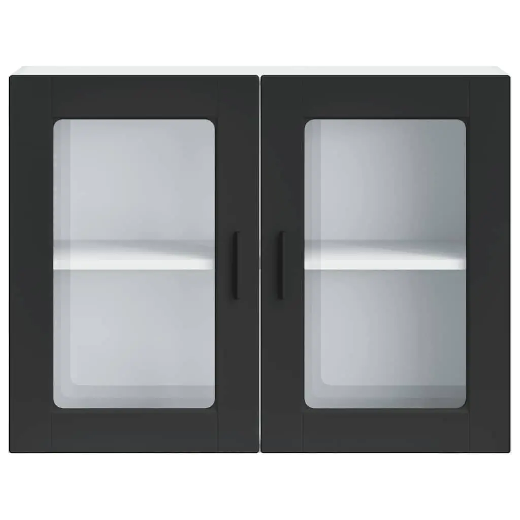 Black Wall-Mounted Kitchen Cabinet with Glass Door