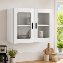 Kitchen Wall Cabinet Glass Door White High Gloss Storage Cupboard Wall-Mounted