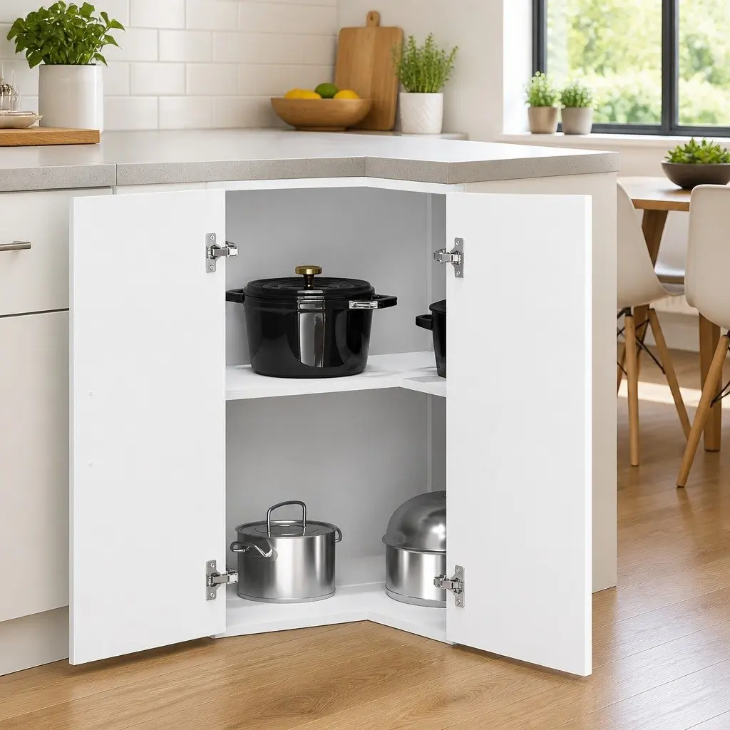 White Engineered Wood Corner Cabinet for Kitchen Storage