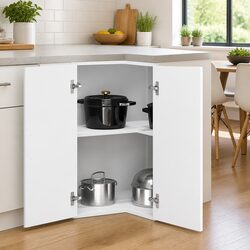 White Engineered Wood Corner Cabinet for Kitchen Storage