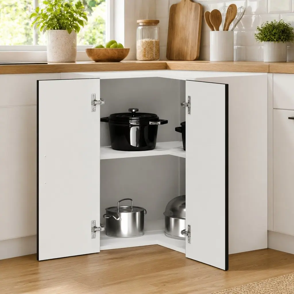 Black Engineered Wood Wall Corner Cabinet for Kitchen