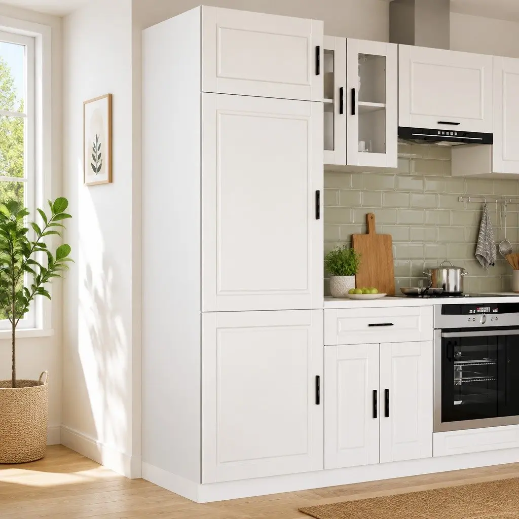 White Kitchen Storage Cabinet with Adjustable Feet