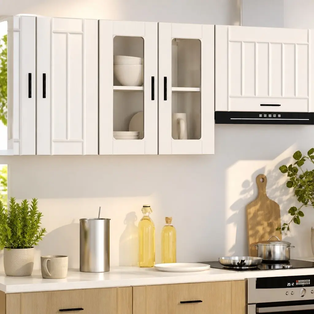 White Glass Door Wall Cabinet for Kitchen Storage