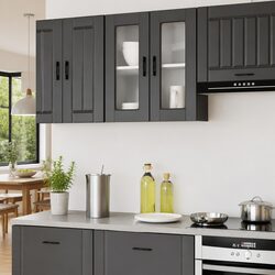Black Wall-Mounted Kitchen Cabinet with Glass Door