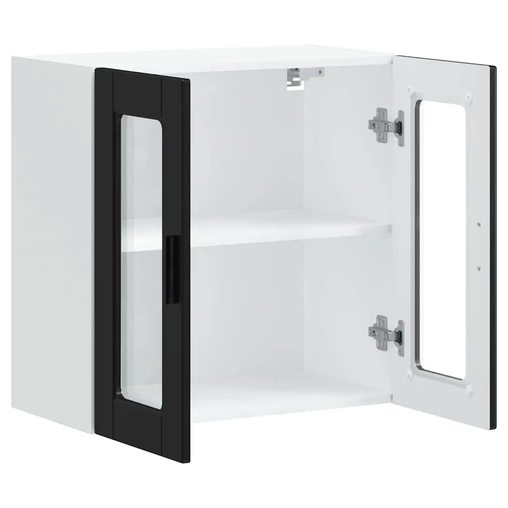 Kitchen Cabinet Engineered Wood Wall-Mounted Black Glass Door