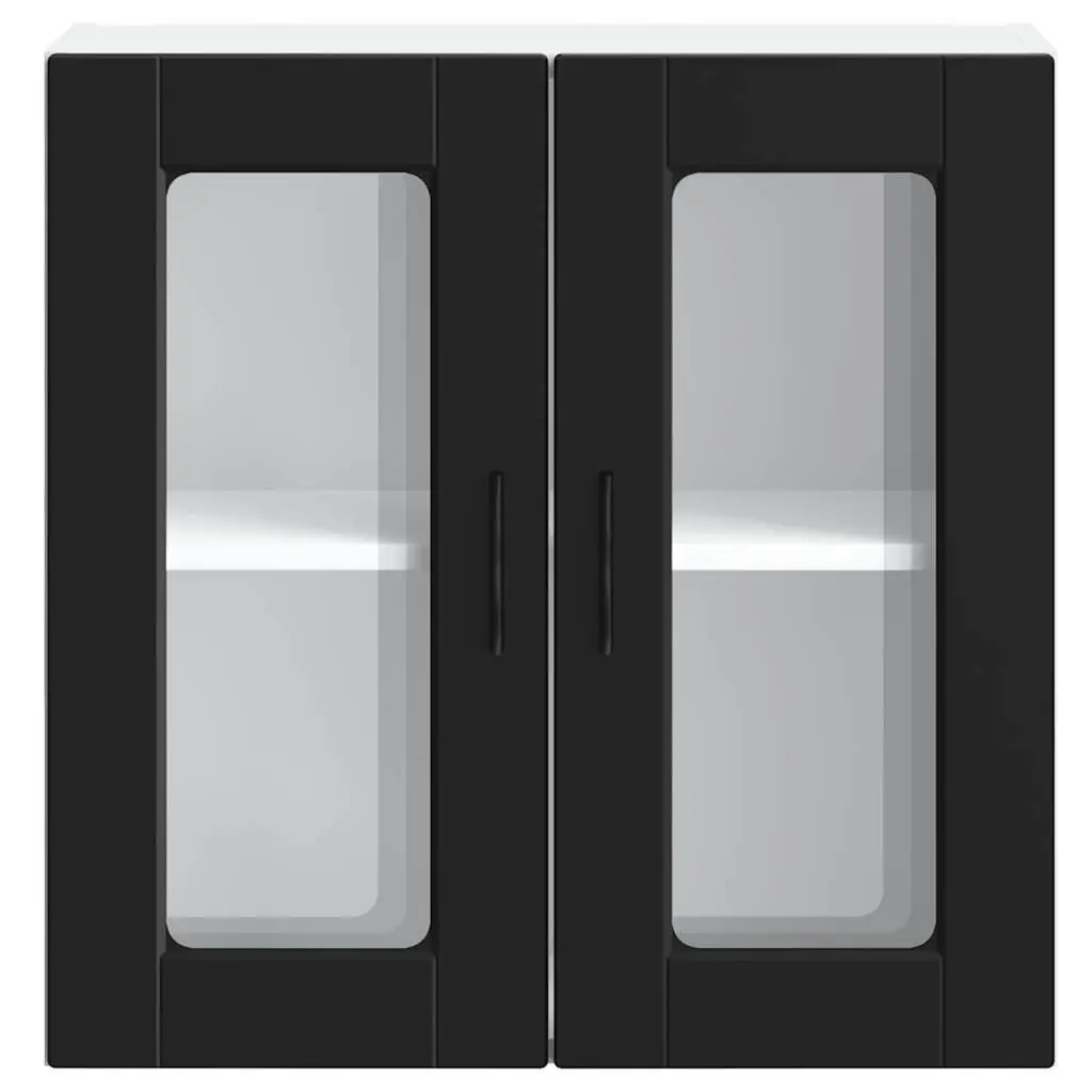 Kitchen Cabinet Engineered Wood Wall-Mounted Black Glass Door