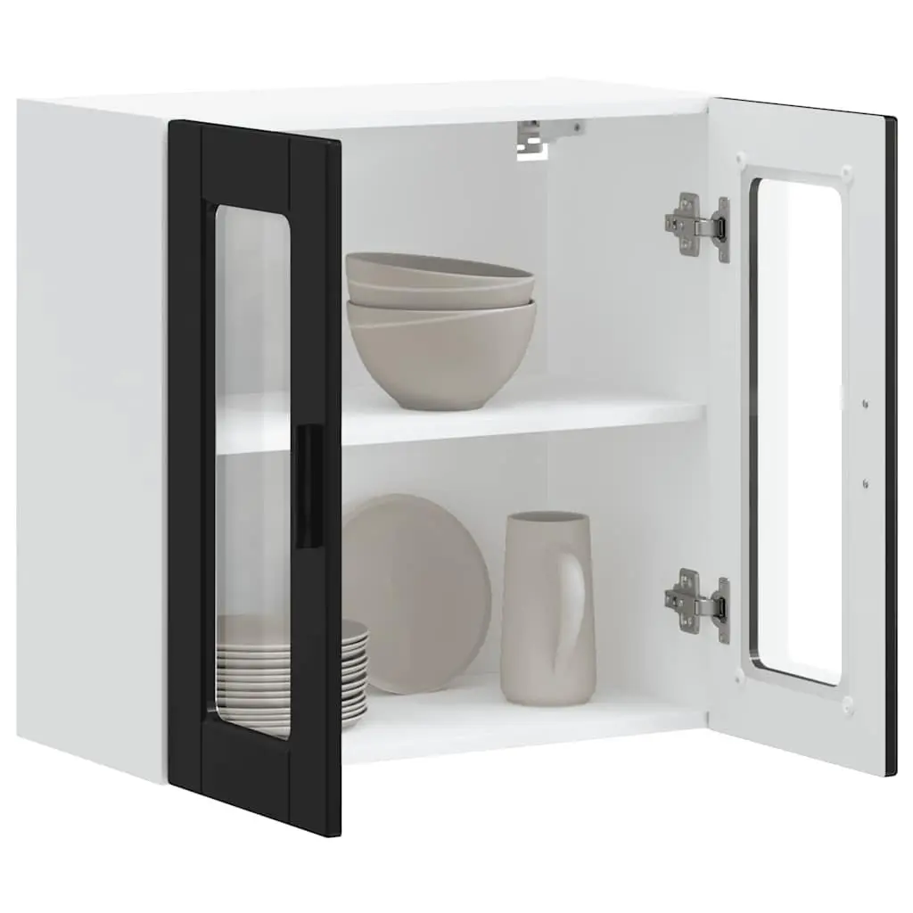 Kitchen Cabinet Engineered Wood Wall-Mounted Black Glass Door