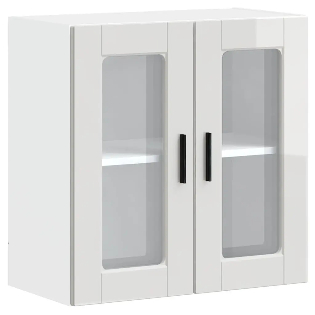 Kitchen Cabinet Engineered Wood Wall-mounted White High Gloss Glass Door