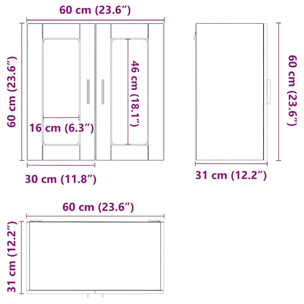 Kitchen Cabinet Engineered Wood Wall-mounted White High Gloss Glass Door