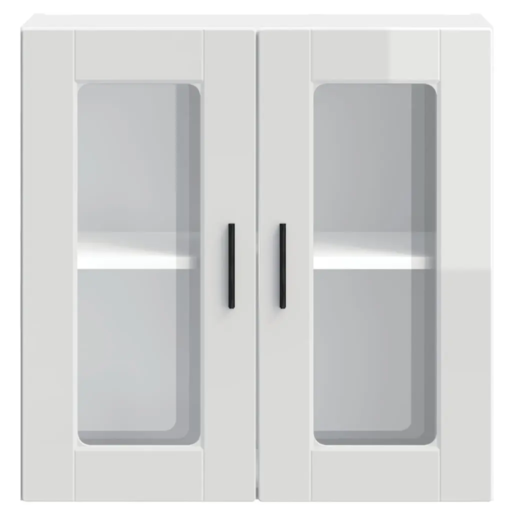 Kitchen Cabinet Engineered Wood Wall-mounted White High Gloss Glass Door
