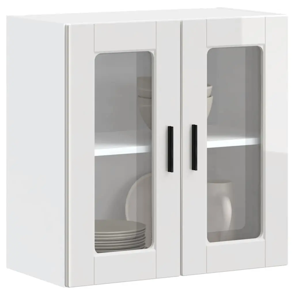Kitchen Cabinet Engineered Wood Wall-mounted White High Gloss Glass Door