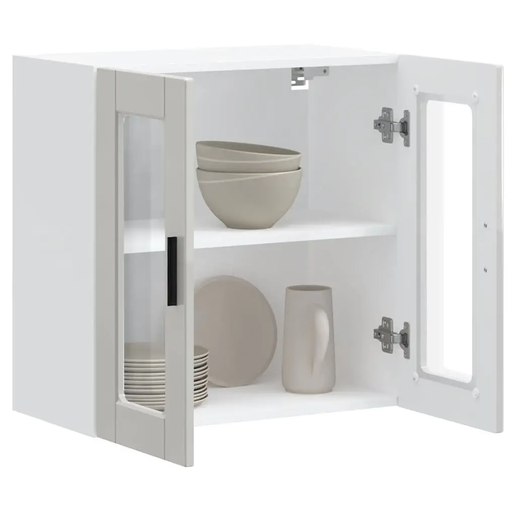 Kitchen Cabinet Engineered Wood Wall-mounted White High Gloss Glass Door