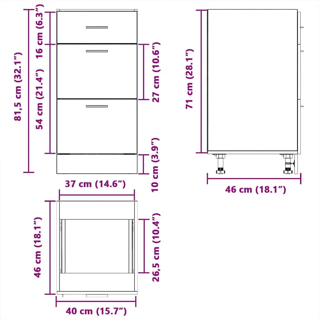 White Bottom Kitchen Cabinet 40x46x81.5cm