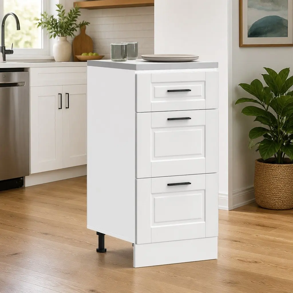 White Kitchen Base Cabinet with Adjustable Feet