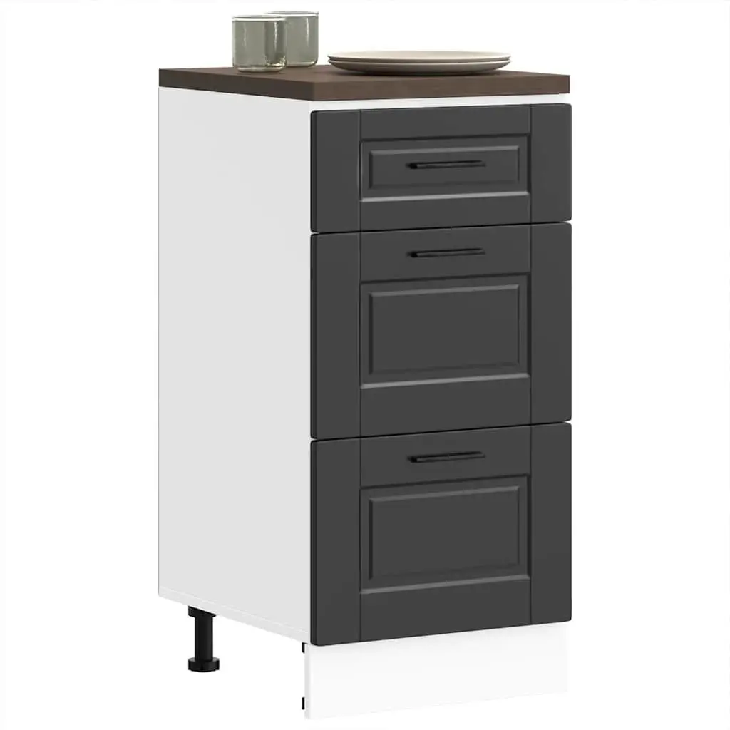 Black Engineered Wood Kitchen Base Cabinet with Adjustable Feet