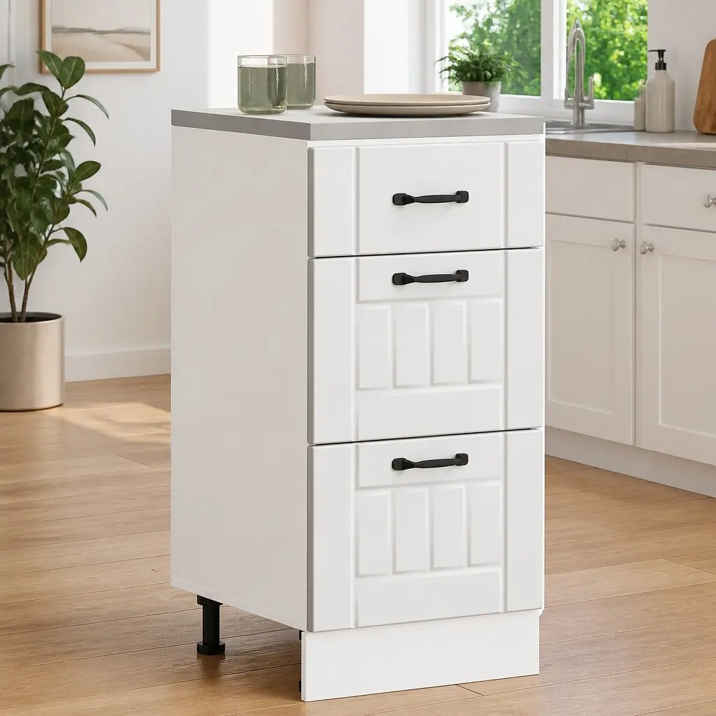 White Engineered Wood Kitchen Base Cabinet