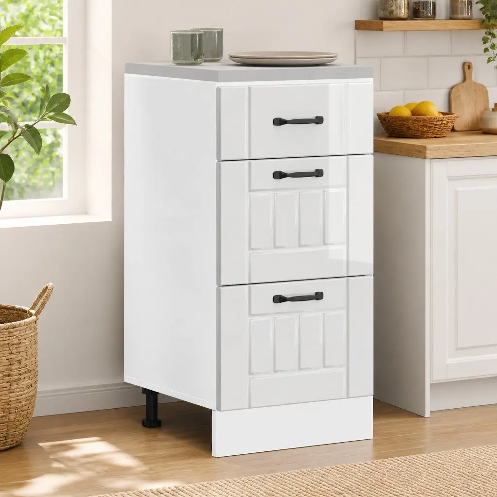 White Engineered Wood Kitchen Base Cabinet